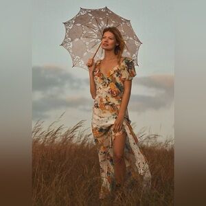 NWT $258 By Anthropologie V-Neck Ruffle Lace Slip Dress Floral romantic size 0